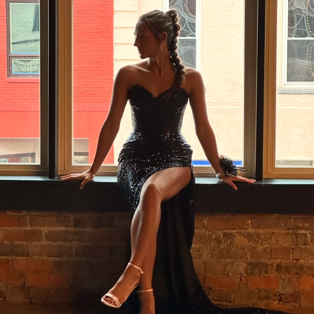 Elegant Black Sequin Evening Gown